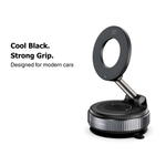 Ultra-stable magnetic car phone holder in cool black with strong grip for modern vehicles.