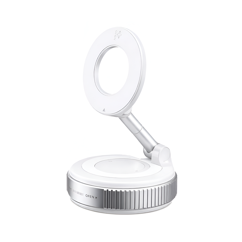 Ultra-stable magnetic car phone holder securely grips smartphones, features adjustable arm and strong suction base.